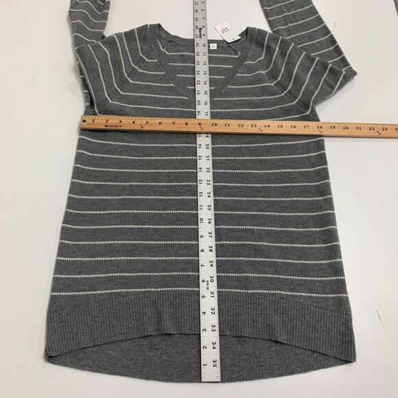 Gap Brooklyn Sweater Womens S Small Grey Merino Wool Striped Ribbed V Neck Knit - Picture 7 of 14